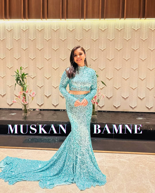 Tiffany Dream Ensemble – Sequin Crop Top with Fishcut Train